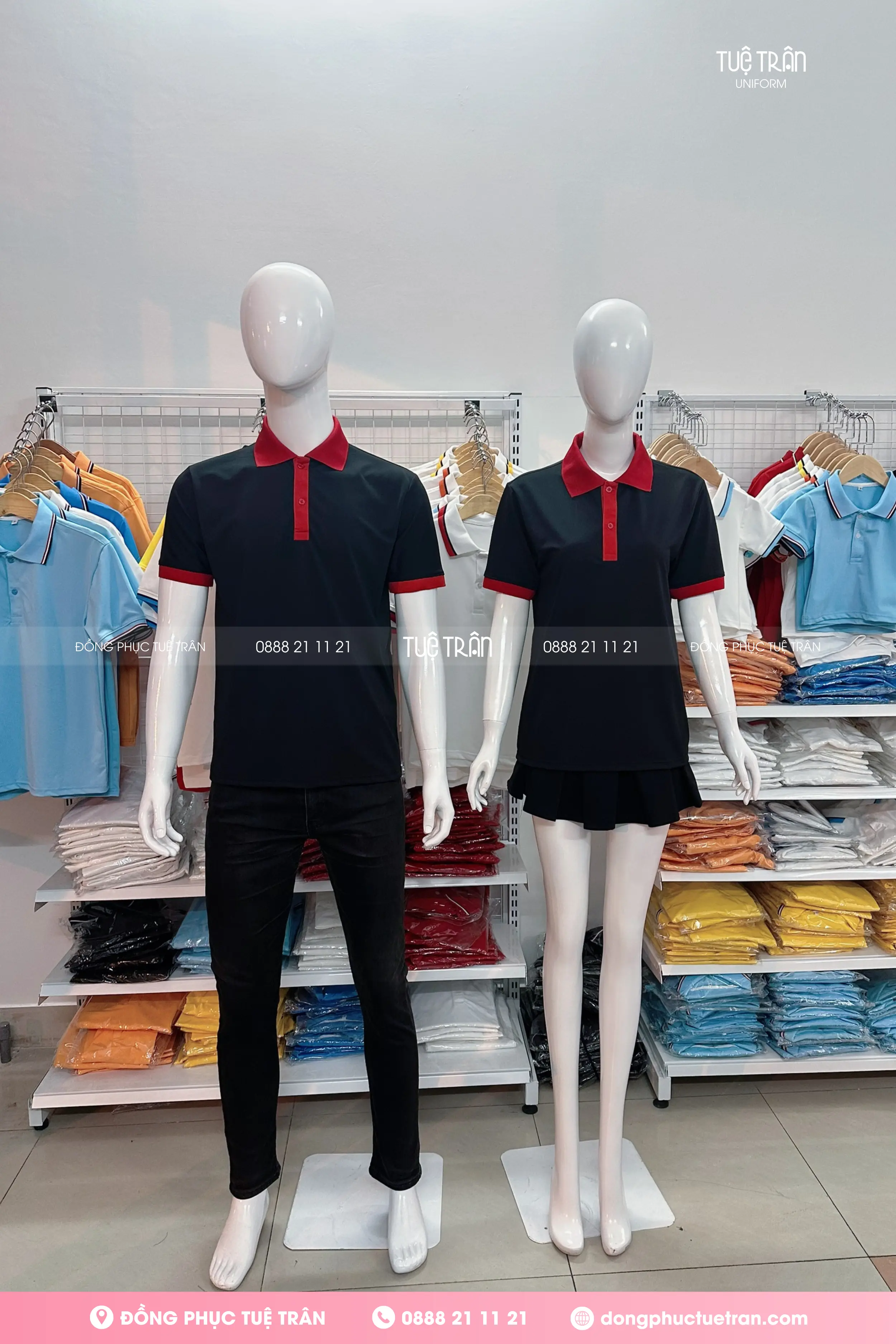 Áo thun đồng phục đen phổ cổ