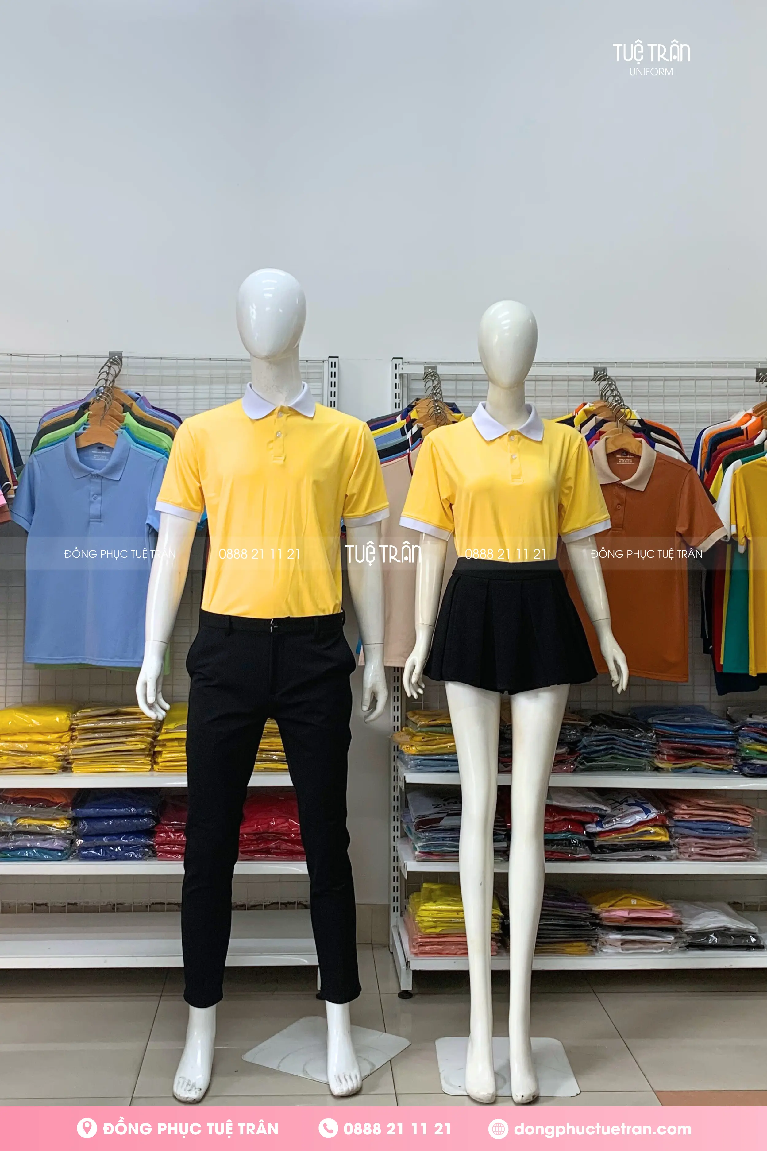 Áo thun cotton đồng phục vàng cúc phối cổ