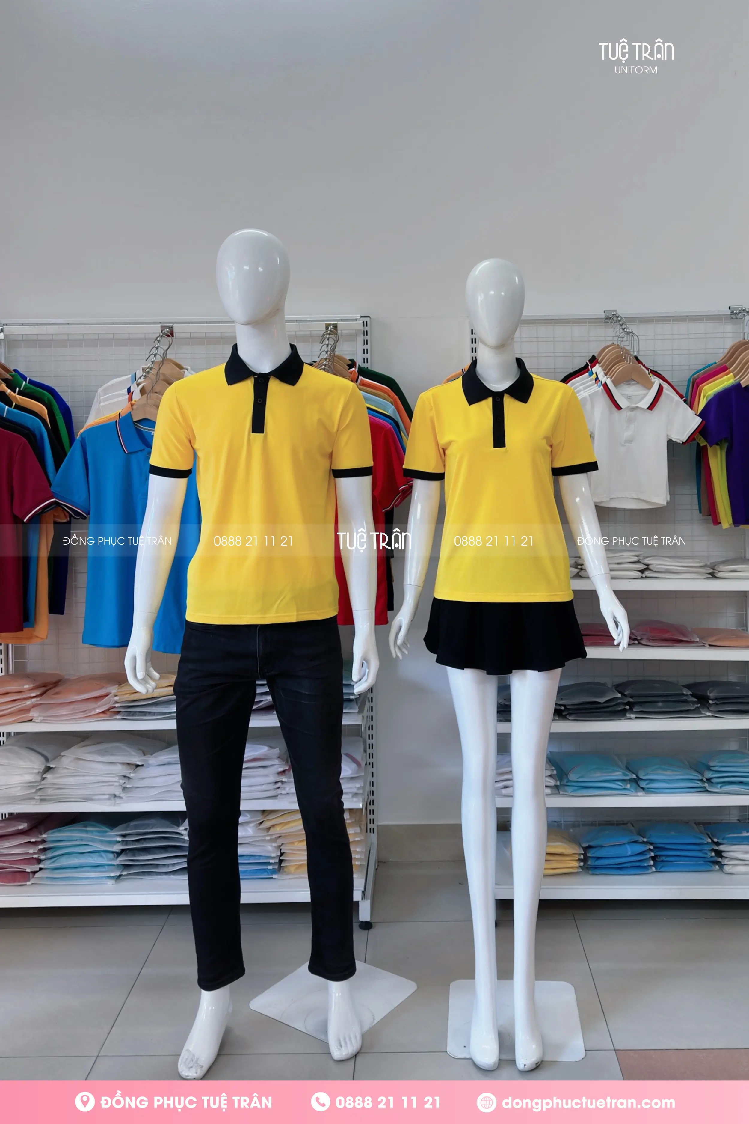 Áo thun đồng phục vàng phối cổ