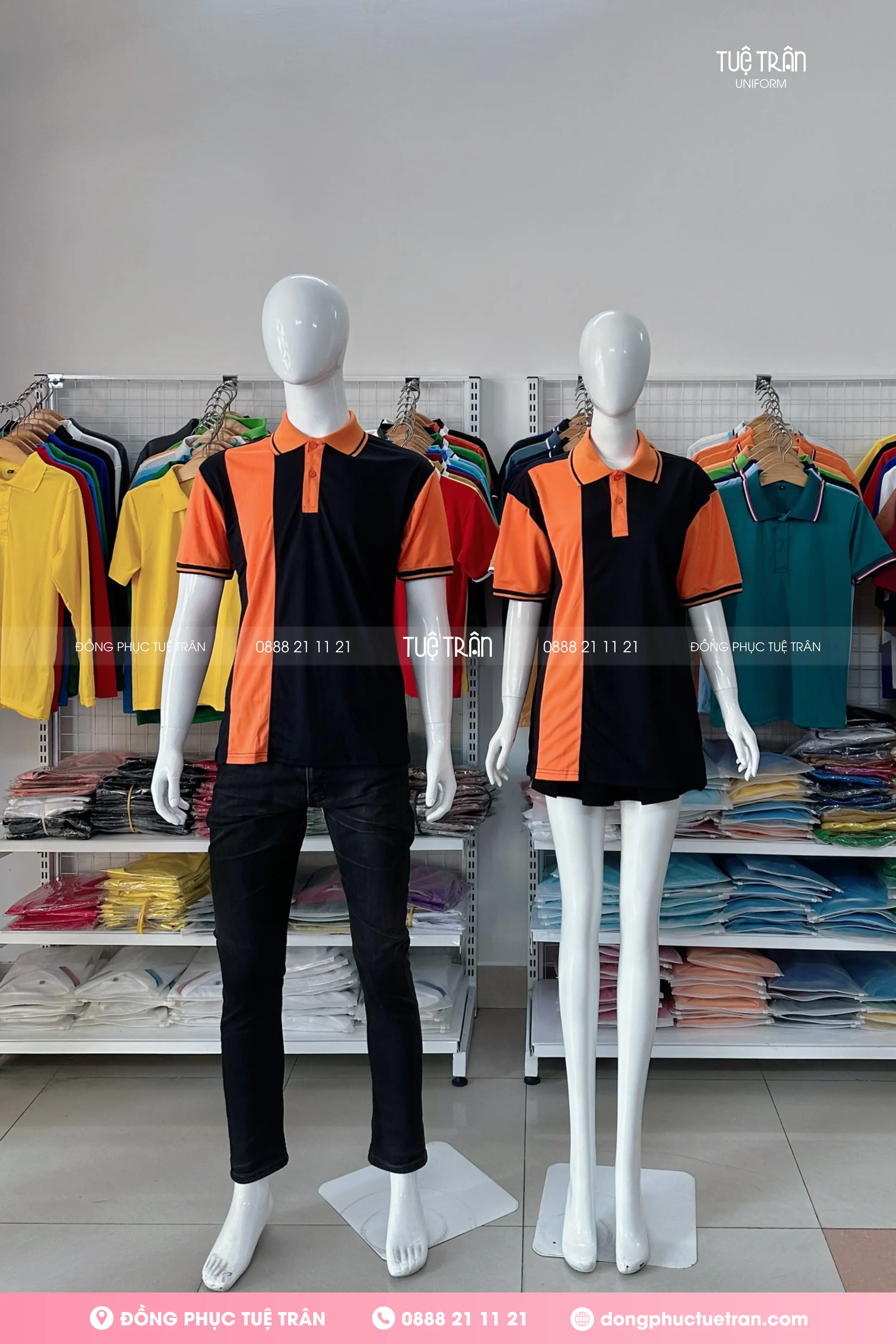 Áo thun polo đồng phục đen phối
