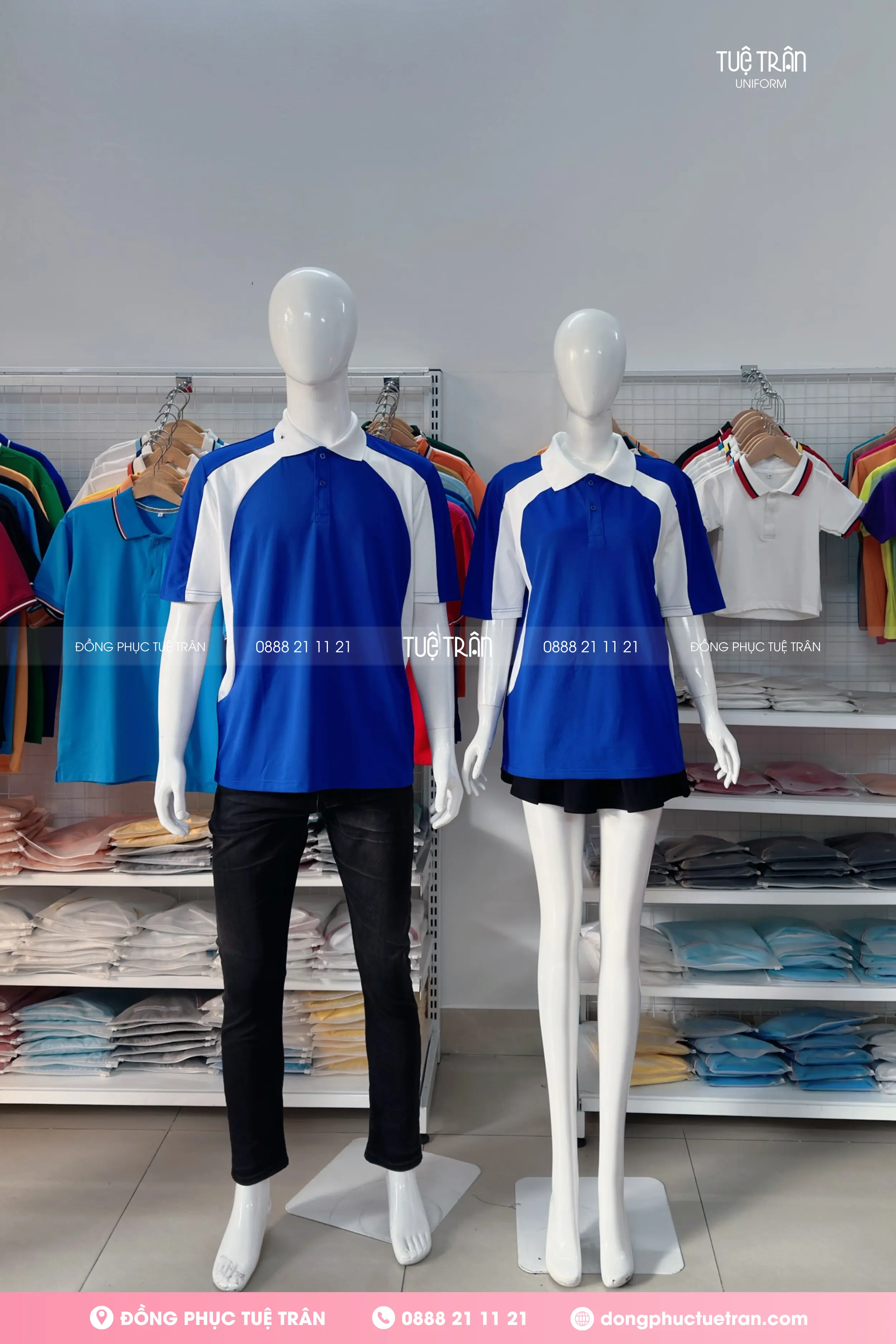 Áo thun polo đồng phục xanh coban phối