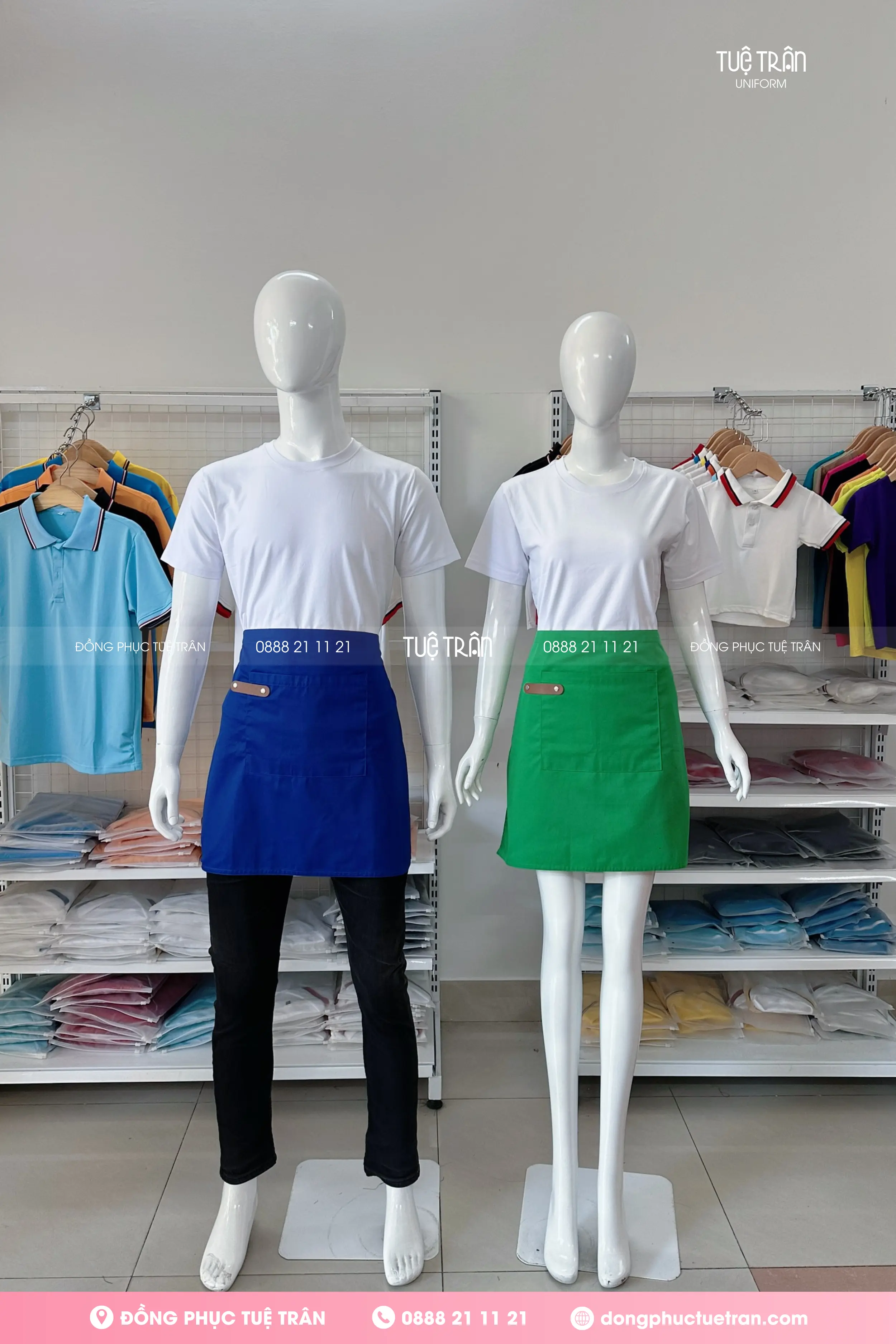 Đồng phục tạp dề ngắn phối da